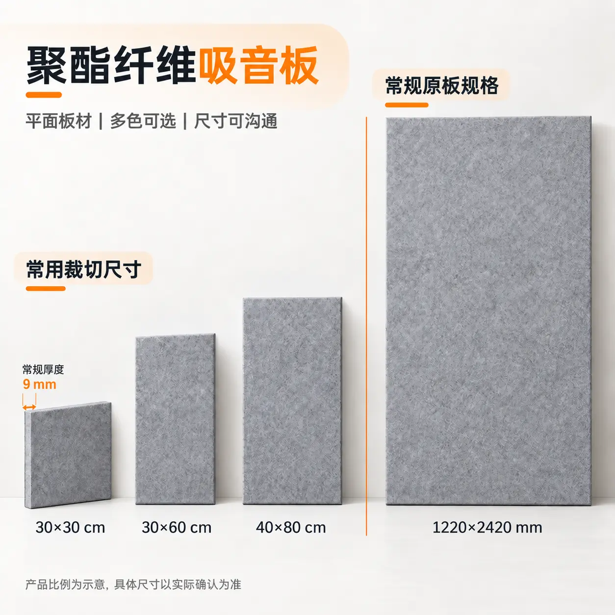 聚酯纤维吸音板基础平板规格与常用裁切尺寸示意