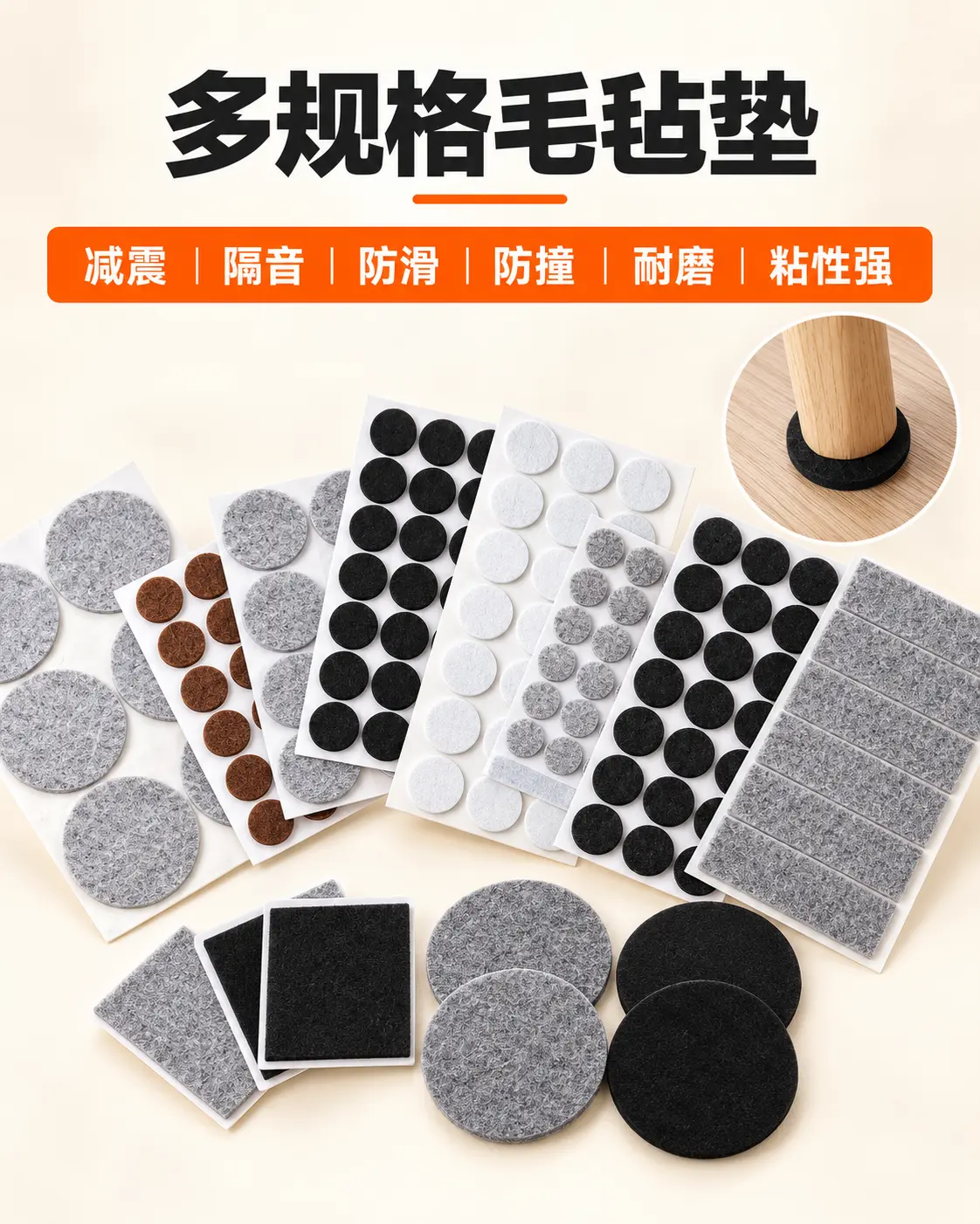 圆形、正方形和长方形毛毡垫产品范围展示