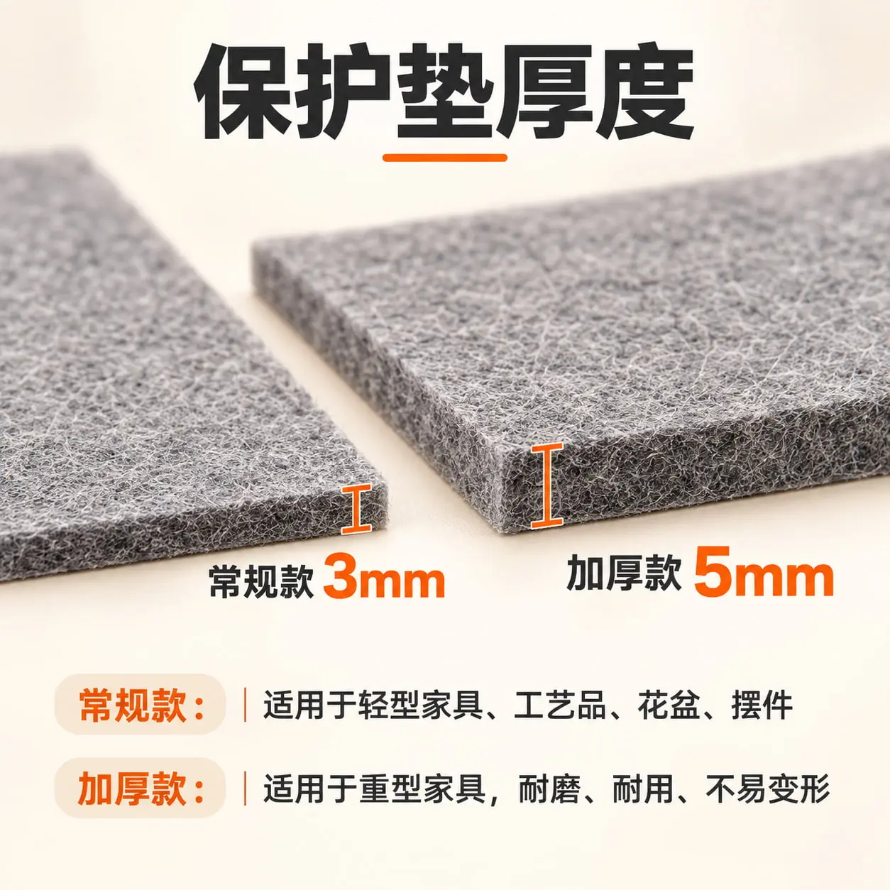 3mm与5mm毛毡垫厚度代表规格展示